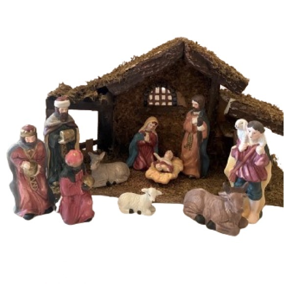 Vintage Holiday Time 12 pieces basic nativity set hand painted porcelain w/ box - Picture 1 of 10